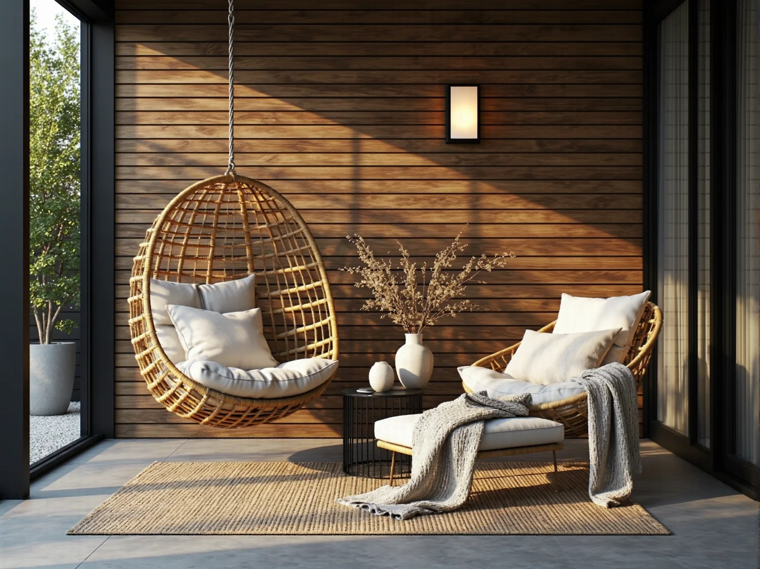 Aranżacja oświetlenia tarasowego z czarnymi lampami w stylu modern