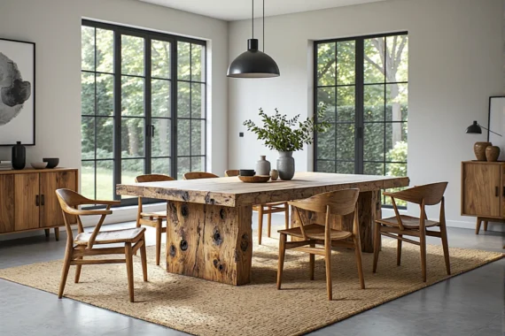 Stół jadalniany z litego drewna dębowego z naturalnymi sękami