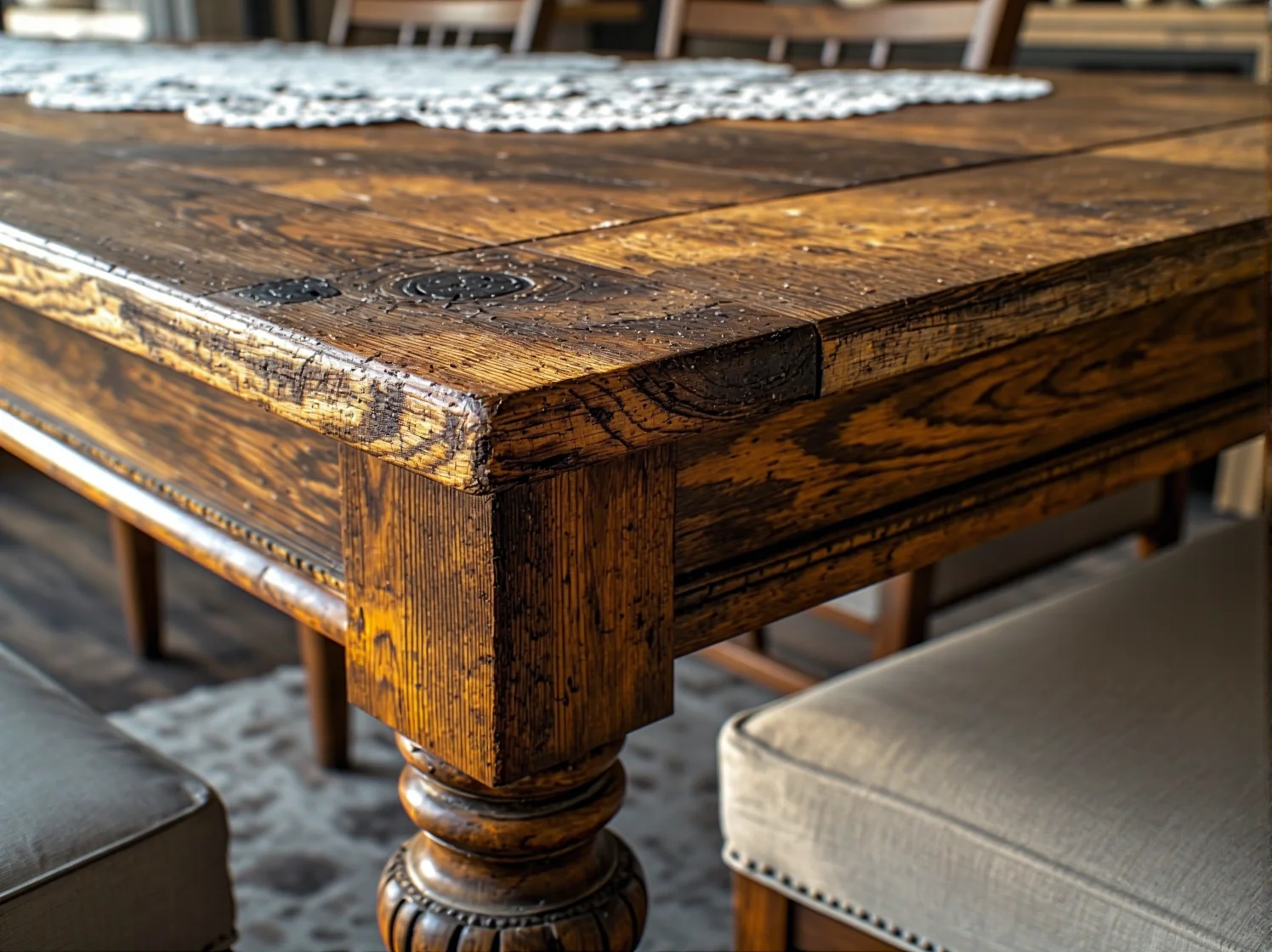 Blat dębowego stołu vintage z widoczną naturalną patyną i słojami