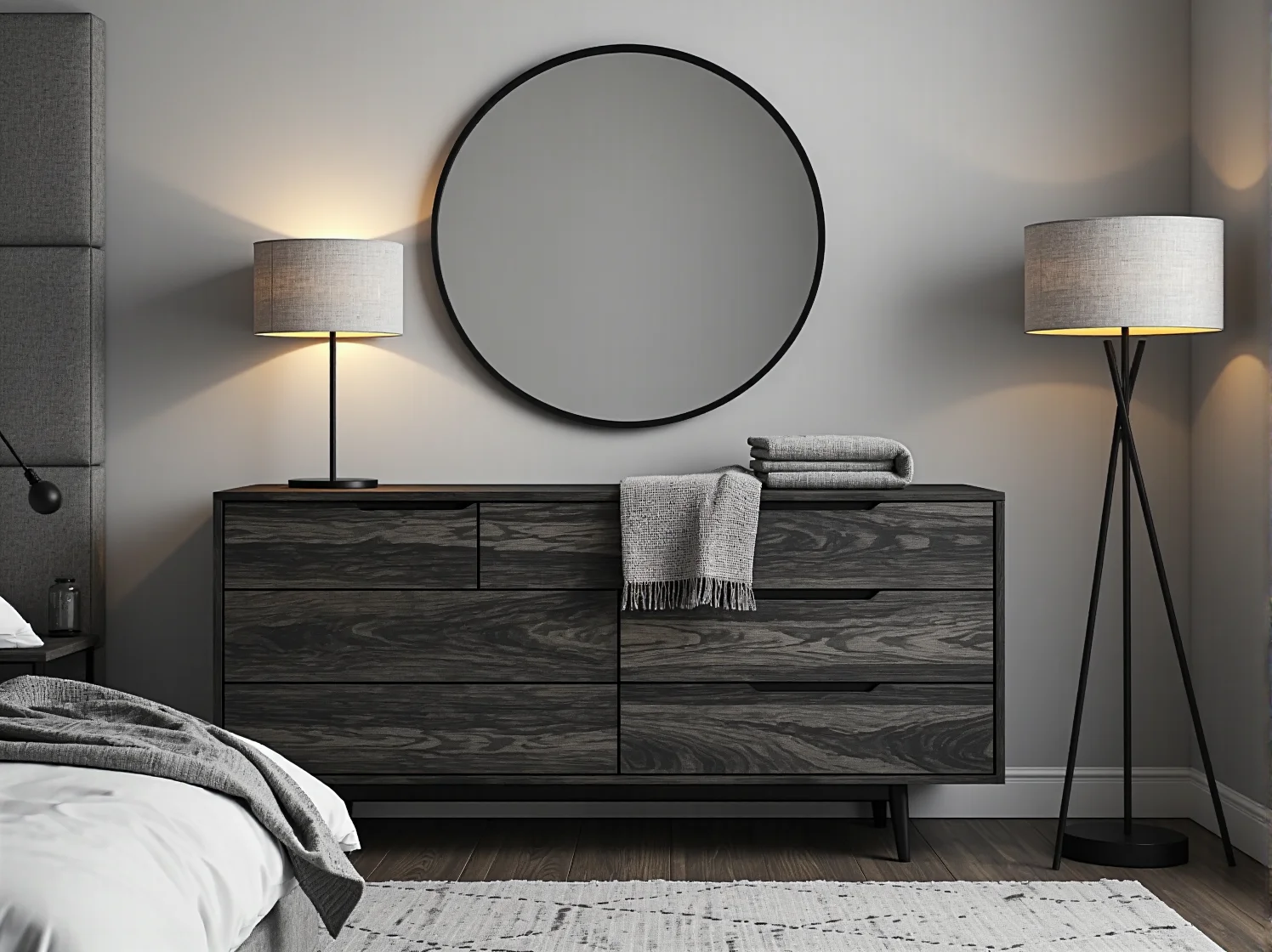 Drewniana komoda na wysokich nóżkach pasująca do stylu skandynawskiego i minimalistycznego.