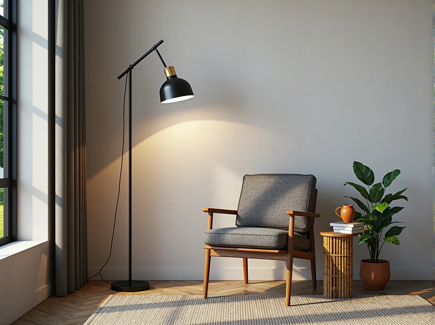 Minimalistyczny stolik kawowy z drewna z recyklingu w nowoczesnym wnętrzu eco-friendly