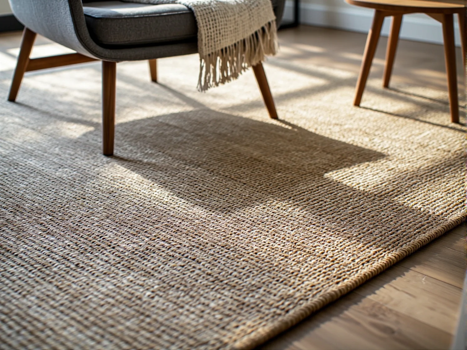 Ekologiczna sofa z lnu w jasnym salonie, otoczona naturalnymi dodatkami i zielenią