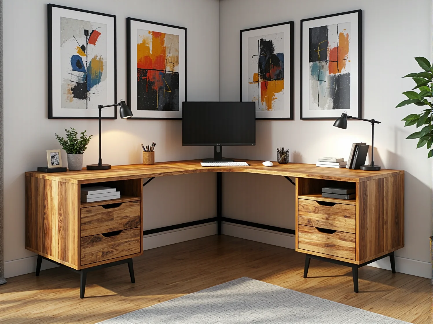 Funkcjonalne biurko z szufladami i organizerem kabli zwiększające produktywność