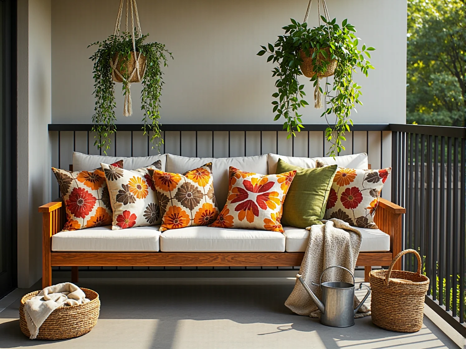 Kolorowe krzesła żyłkowe typu Acapulco na drewnianym tarasie