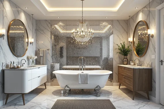 Eleganckie lustro owalne ze złotą ramą do łazienki glamour