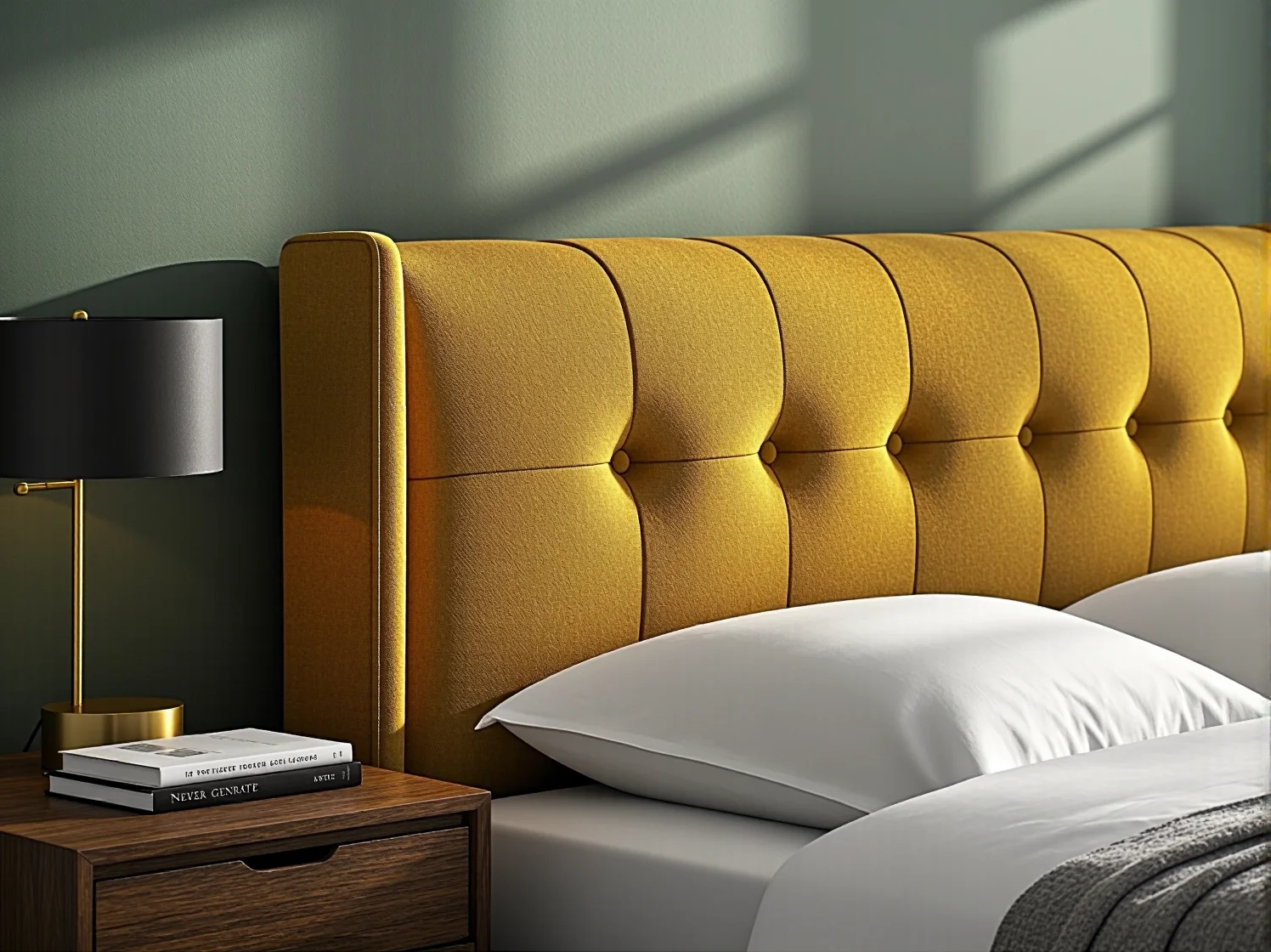 Welurowe łóżko retro w kolorze butelkowej zieleni z pikowanym zagłówkiem