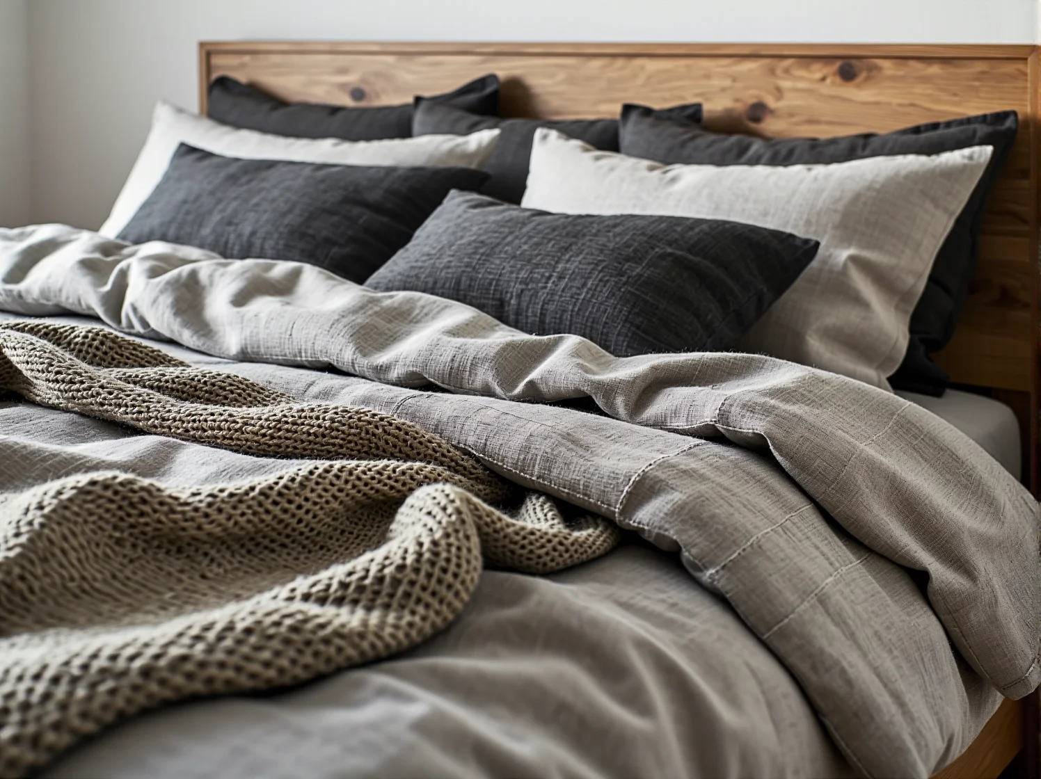 Łóżko z palet w minimalistycznej sypialni jako tani sposób na meble w stylu skandynawskim DIY