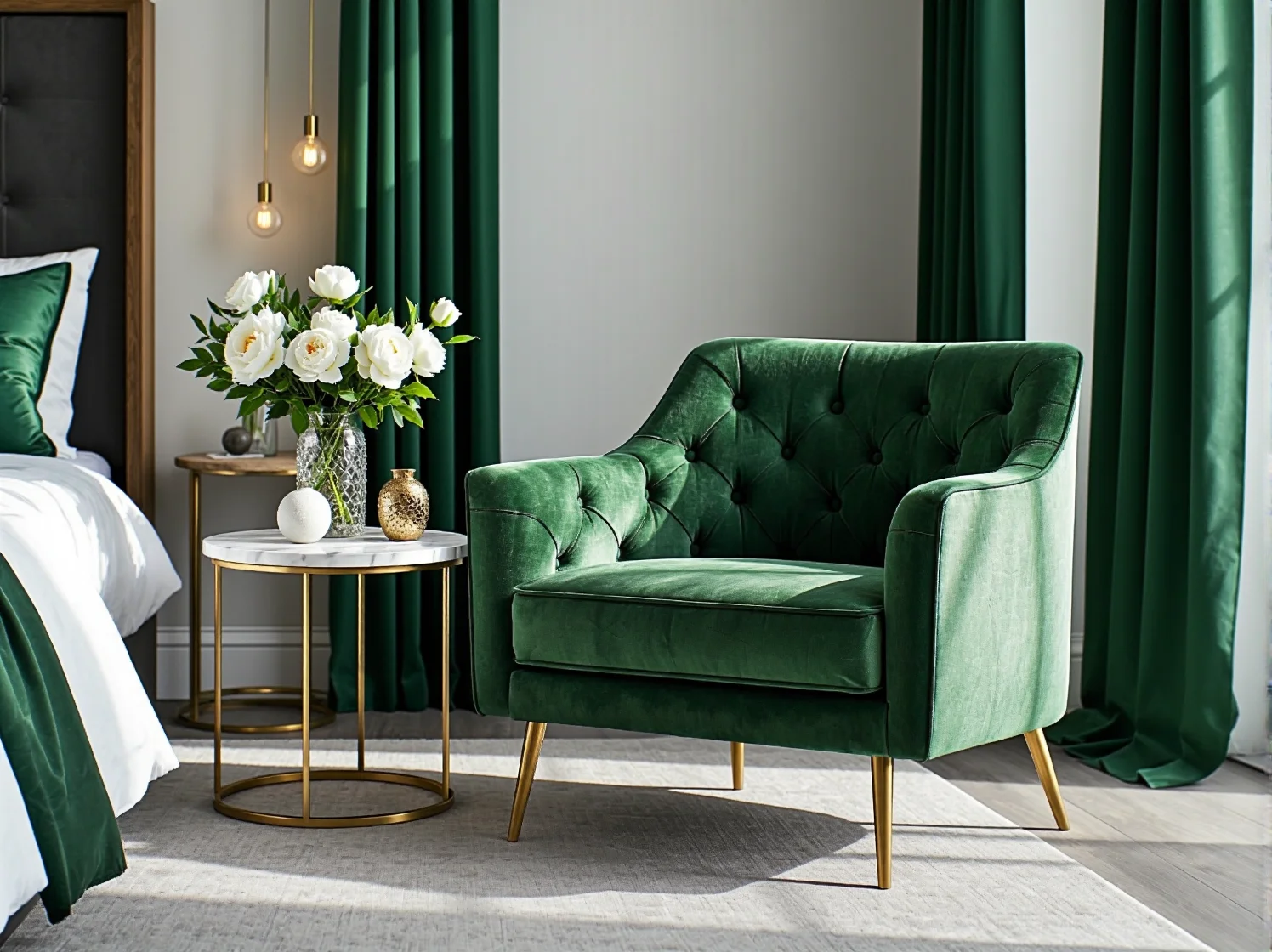 Lustrzana toaletka w stylu glamour z eleganckim pufem i oświetleniem LED