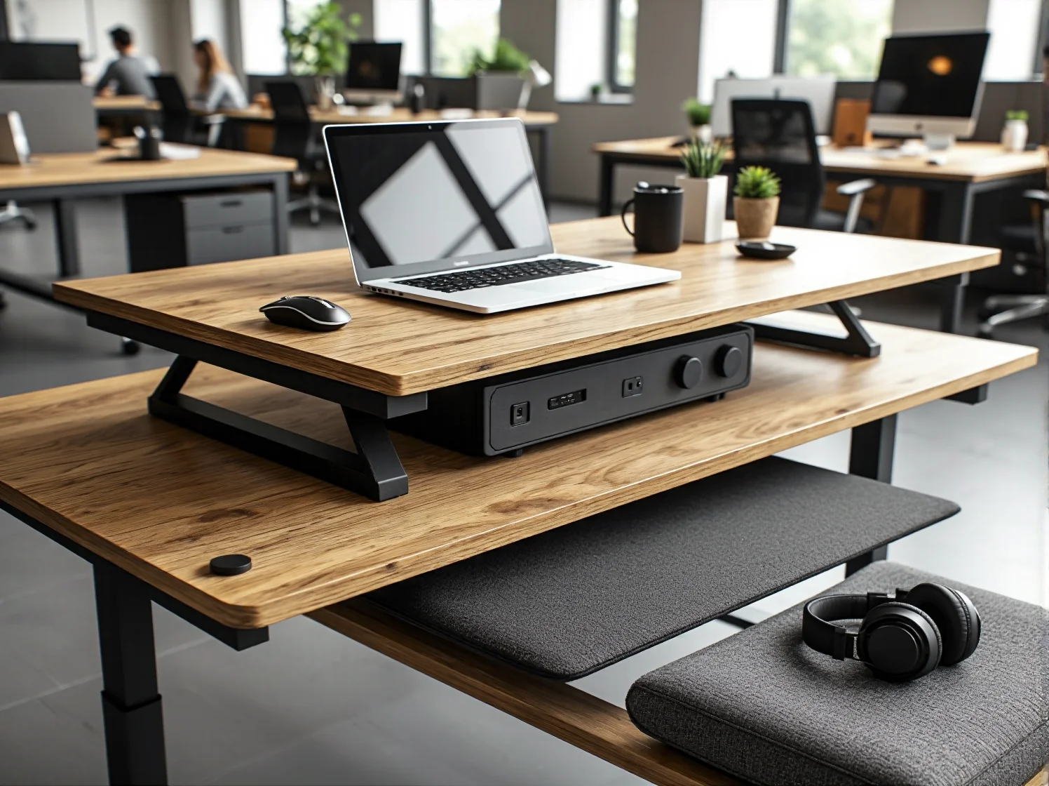 Stylowe drewniane biurko w aranżacji sypialni idealne do małego kącika do pracy