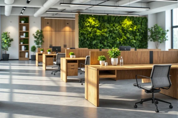 Nowoczesne biurko z naturalnego drewna dębowego z przegrodami