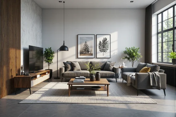 Szafka RTV niska orzech z białą szufladą i otwartą półką