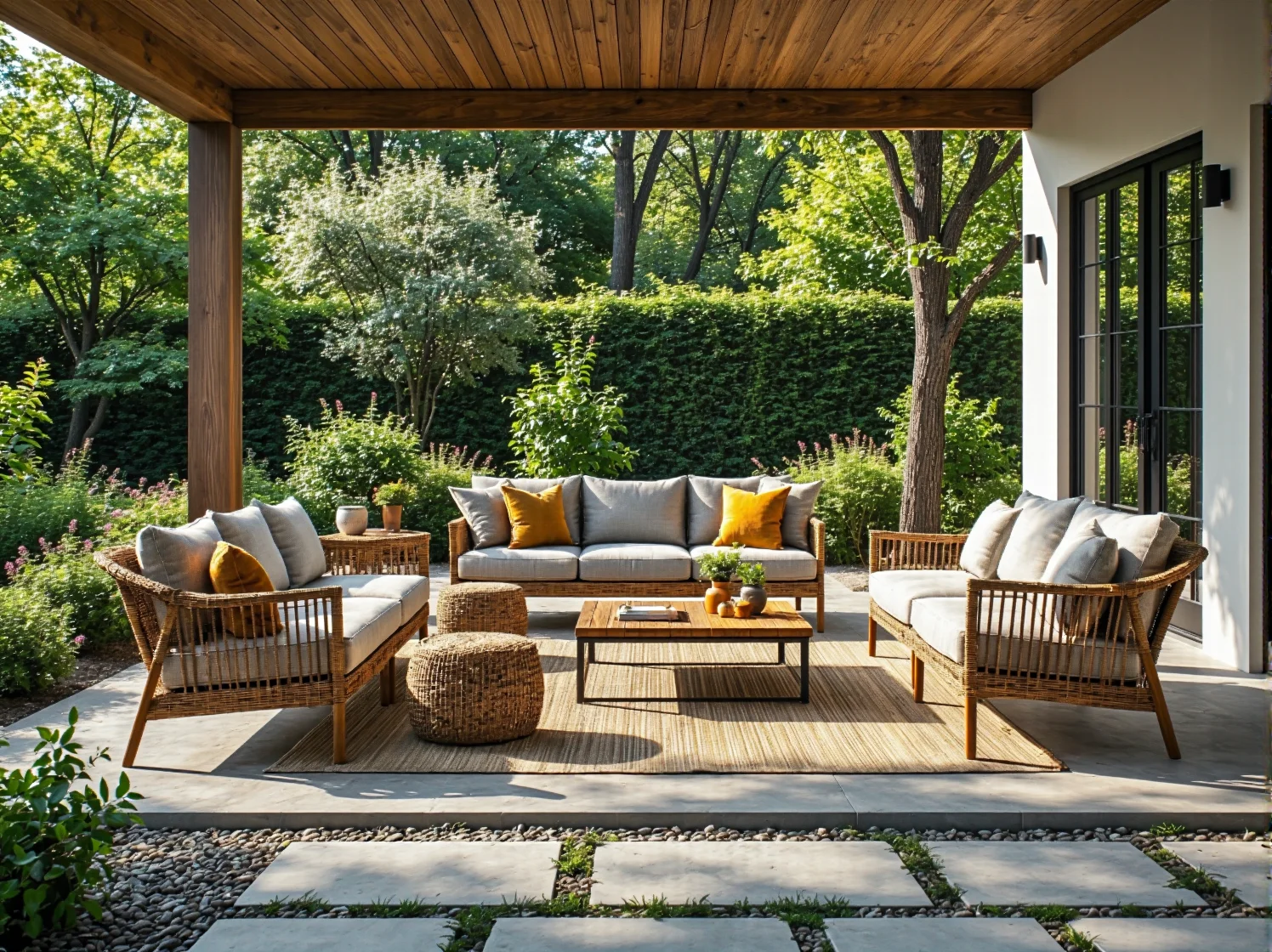 Nowoczesne meble outdoorowe w kolorach ziemi pasujące do ogrodu