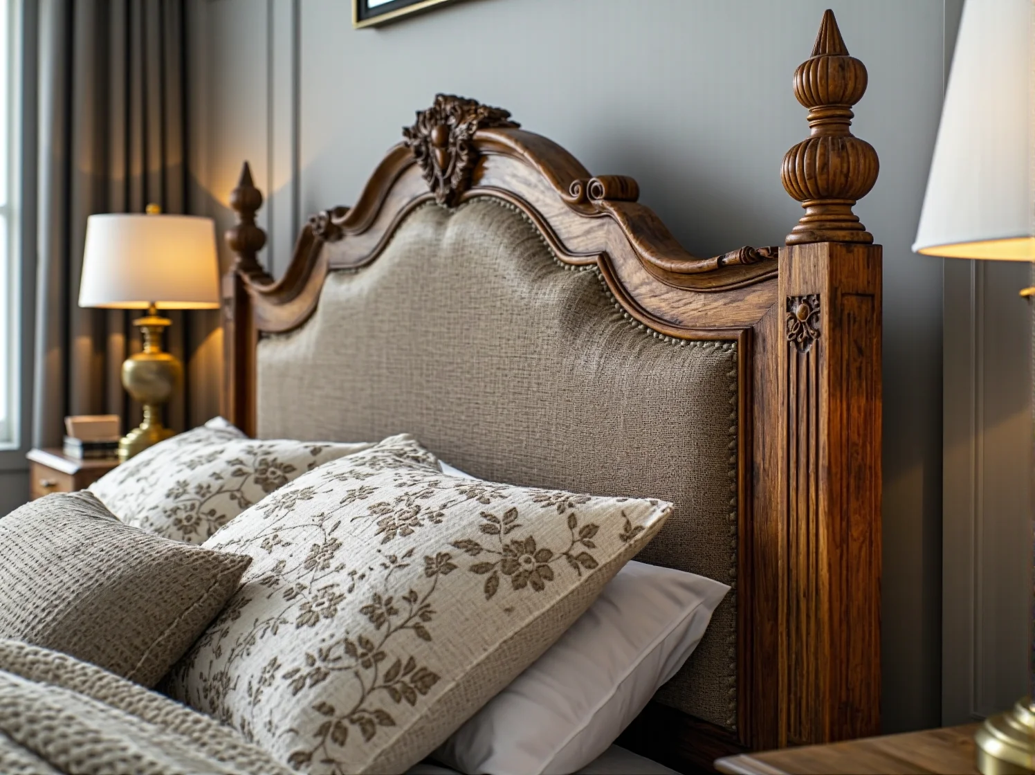 Metalowe łóżko z ozdobnym kutym zagłówkiem w stylu starego dworku