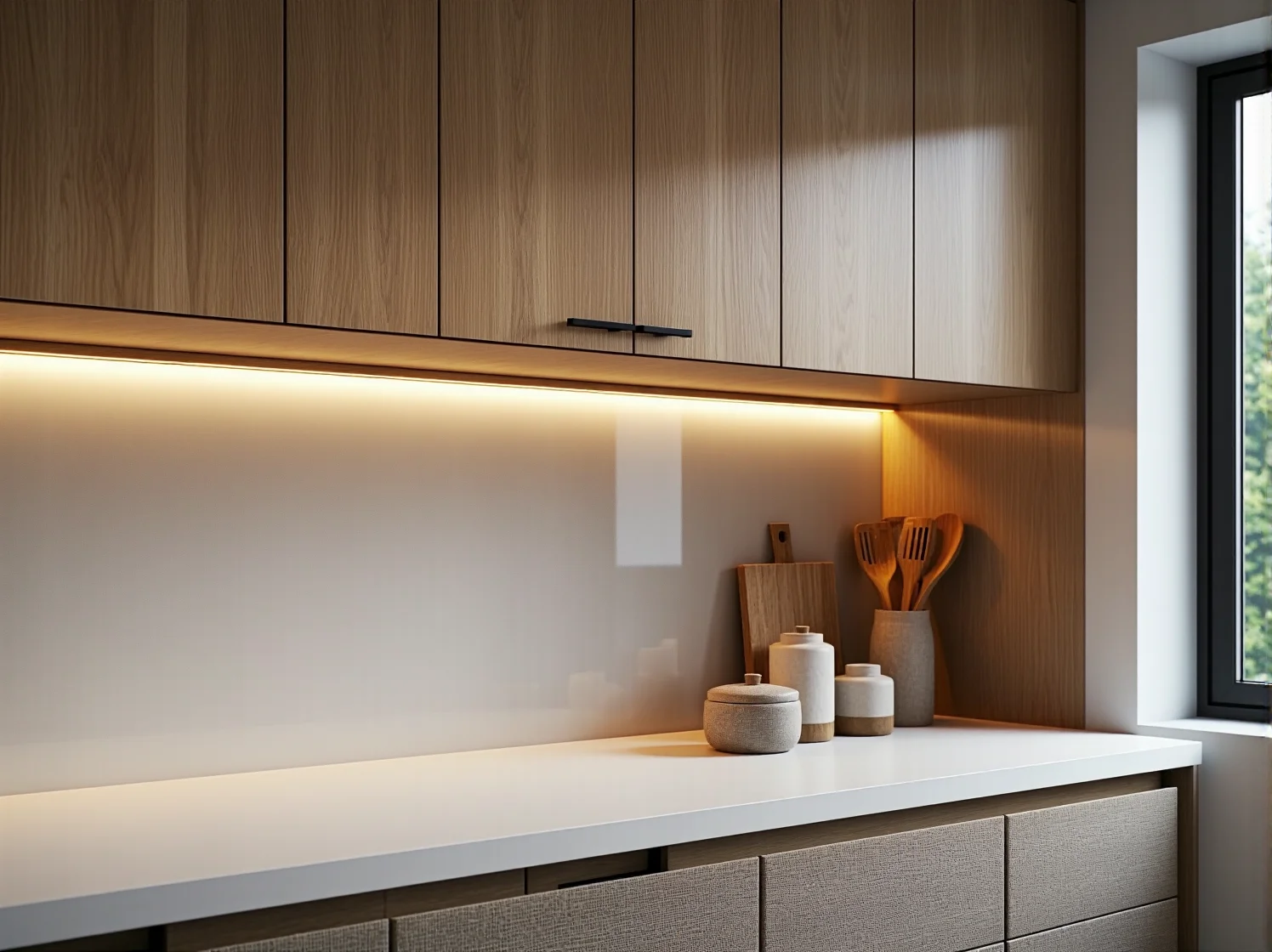 Funkcjonalny barek kuchenny i składany stół w małej kuchni w bloku