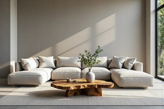 Nowoczesna sofa narożna beżowa z miękkimi poduszkami