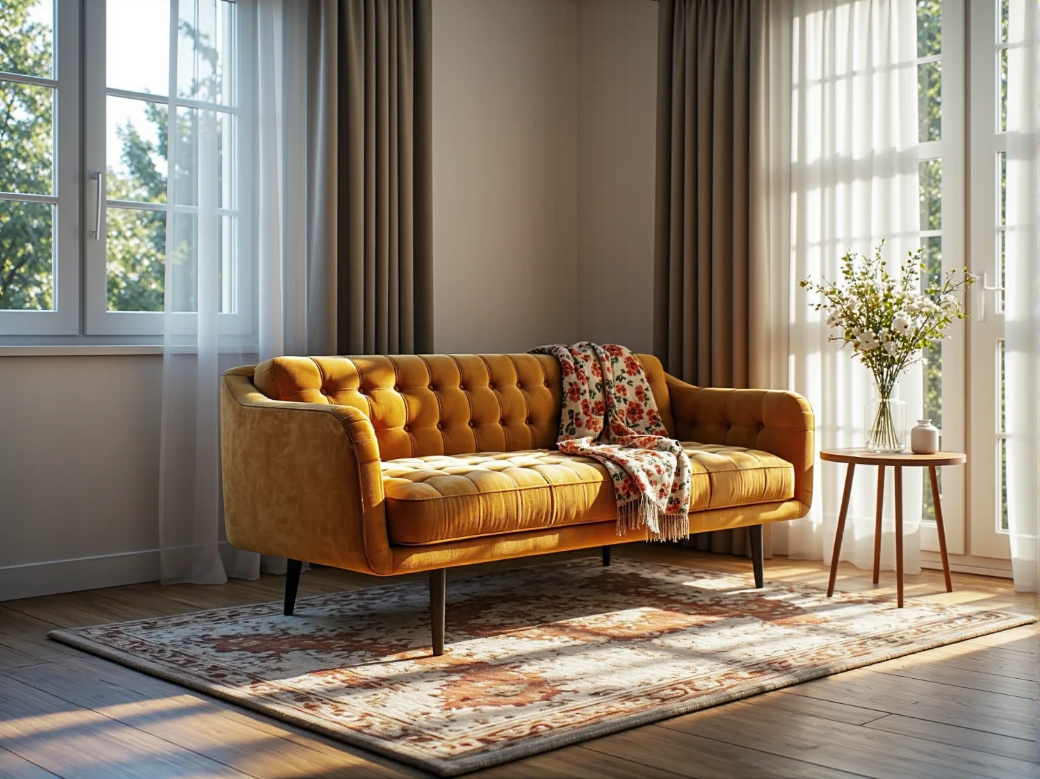 Odrestaurowana rama łóżka retro z wygodnym nowoczesnym materacem