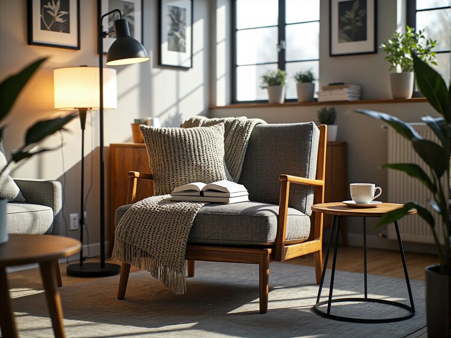 Organizacja przestrzeni biurowej w domu, stylowy regał i uporządkowane biurko.