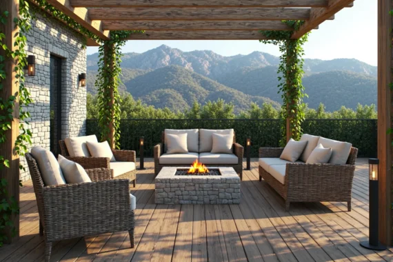 Zestaw mebli ogrodowych rattanowych z beżowymi poduszkami