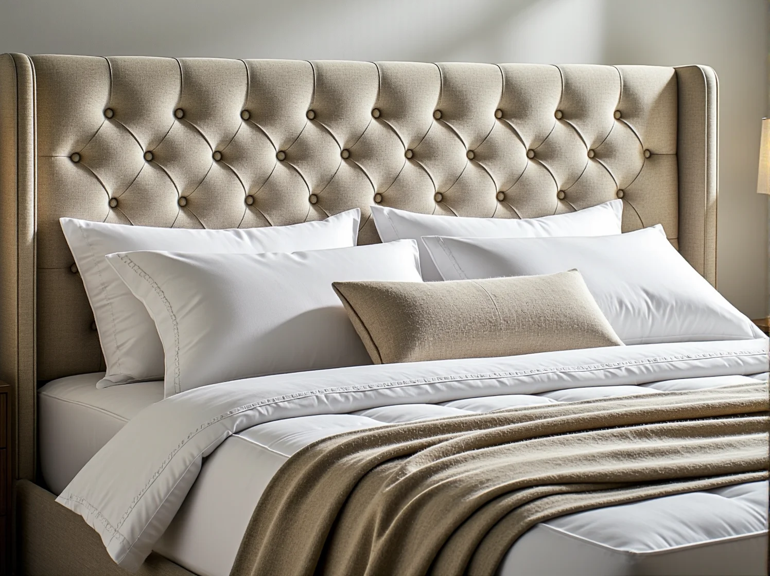 Wysokie pikowane zagłowie łóżka kontynentalnego glamour