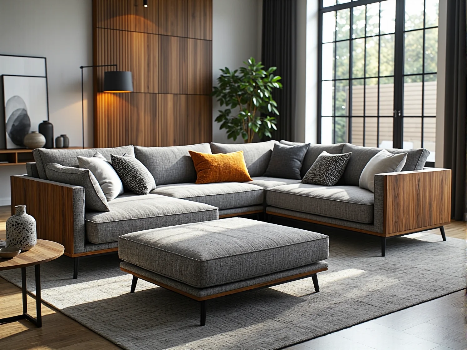 Pojemny schowek w szezlongu sofy modułowej na dodatkową pościel