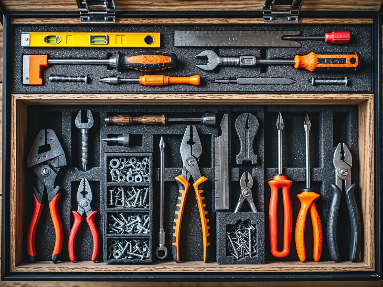 Majsterkowicz używający profesjonalnego wkrętaka podczas precyzyjnych prac w domowym warsztacie.