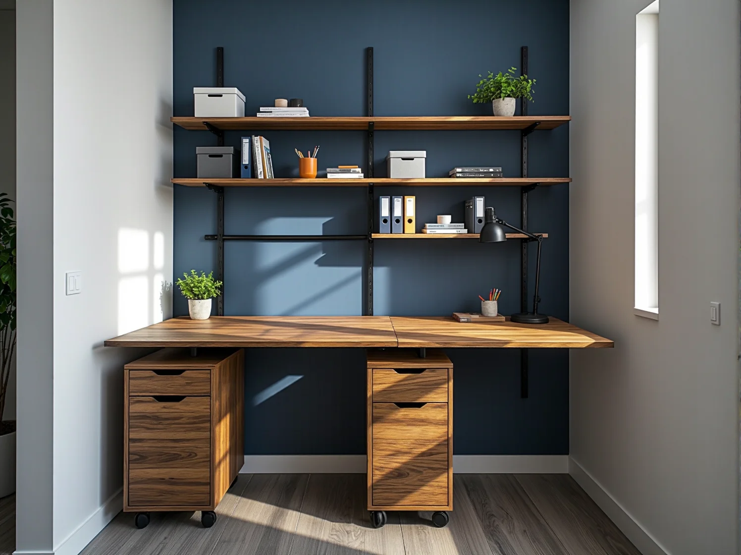 System regałów modułowych wydzielający strefy w kawalerce