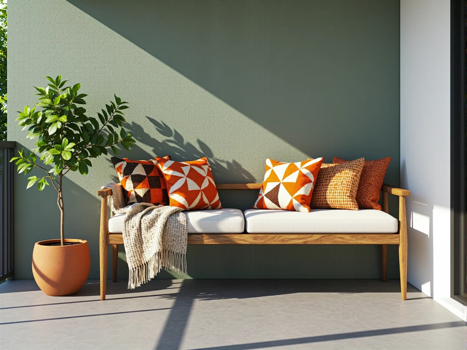 Kwitnące pelargonie i zioła w metalowych osłonkach na balustradzie