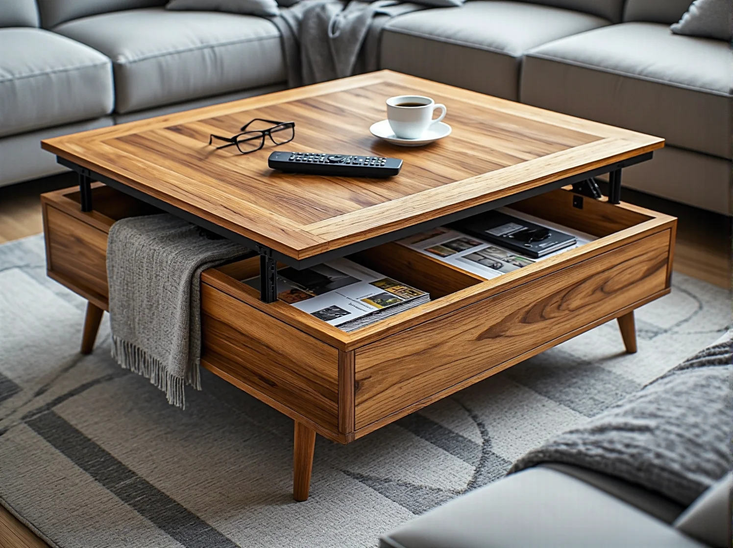 Rozkładany stół przyścienny idealny do małego salonu w stylu skandynawskim