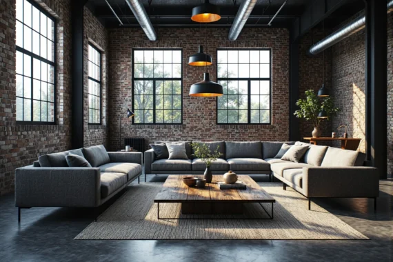 Szara sofa narożna tapicerowana z poduszkami i metalowymi nóżkami