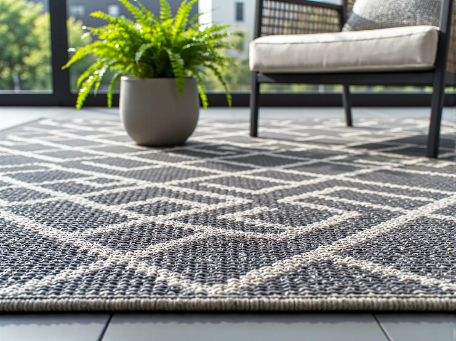 Składane meble balkonowe drewniane na wąskim balkonie z kolorowymi poduszkami