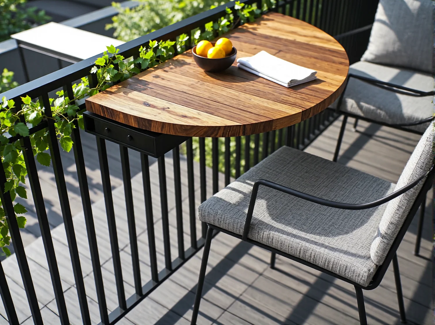 Składany stolik balkonowy montowany na barierce oszczędzający miejsce