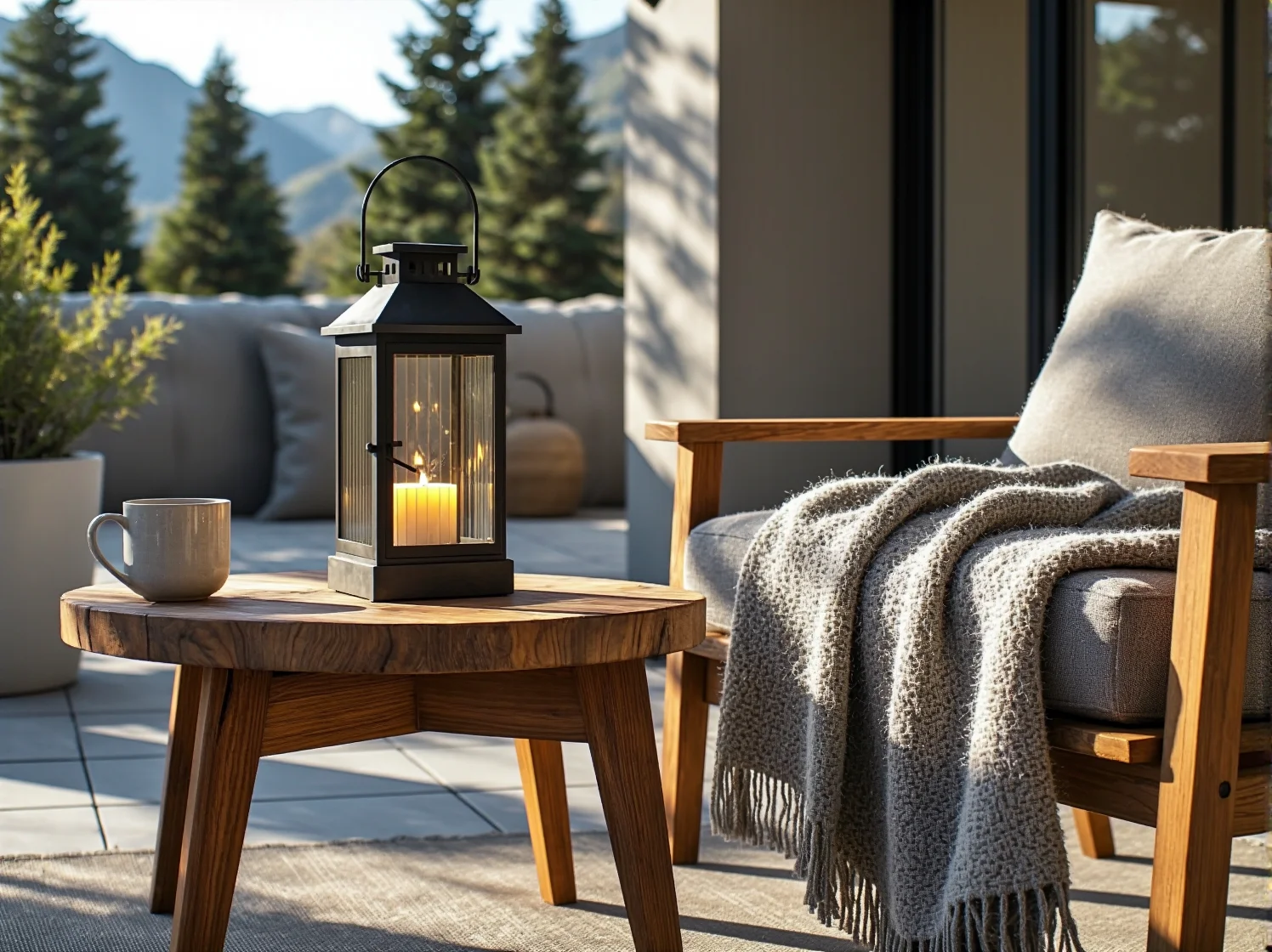 Nowoczesne słupki oświetleniowe na tarasie górskim nie zasłaniające widoku