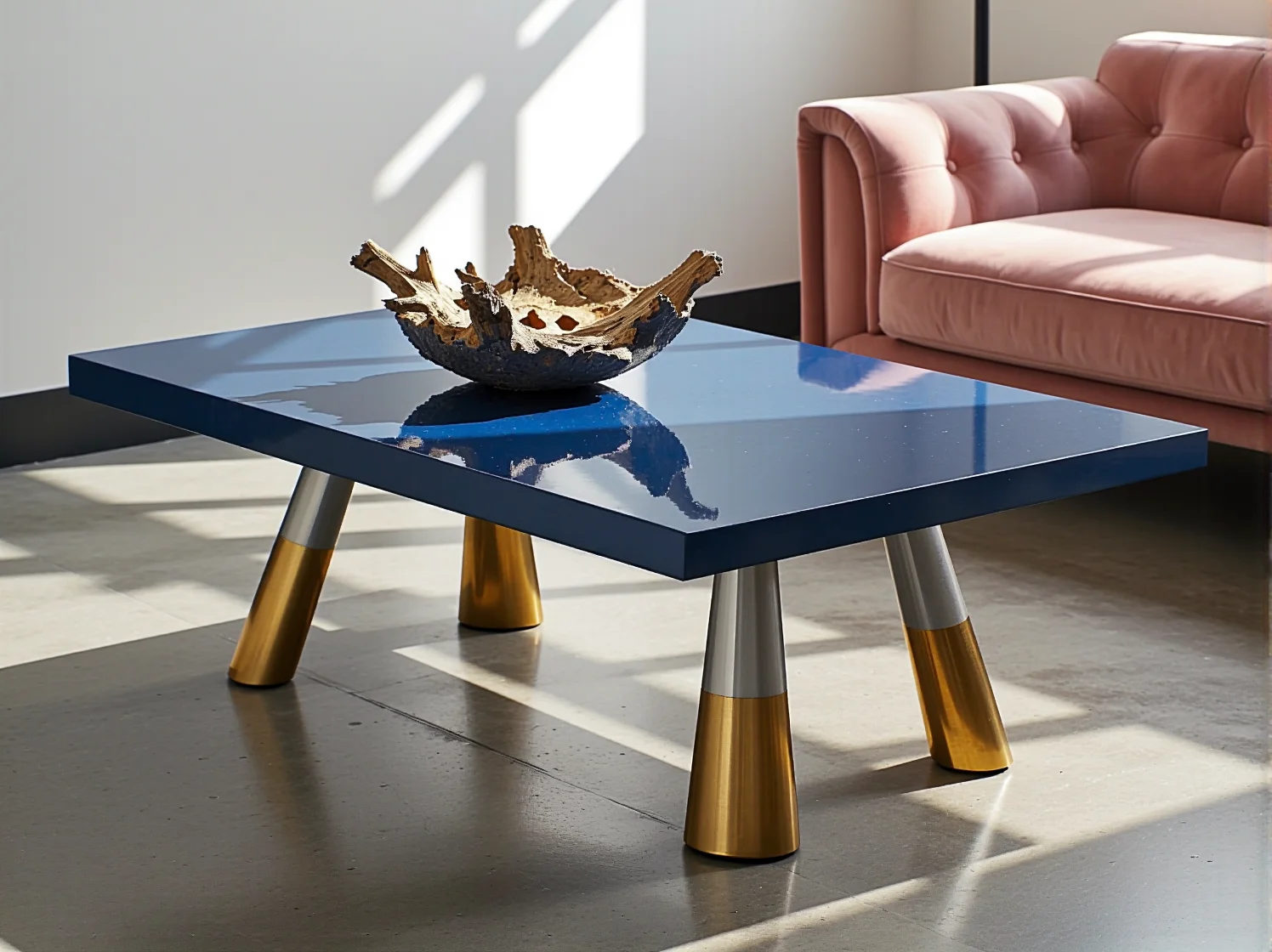 Nowoczesny stół do kawy ze spieku kwarcowego imitującego marmur w ekologicznym wydaniu.