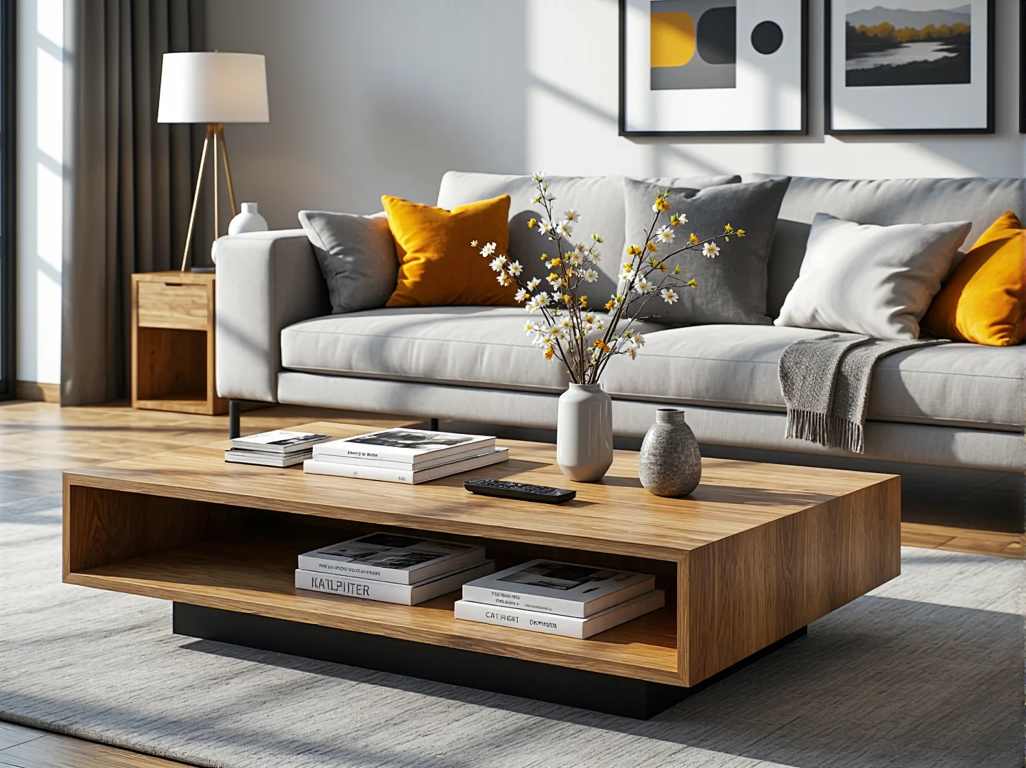 Funkcjonalny stolik kawowy 2w1 z ukrytym schowkiem pod podnoszonym blatem.