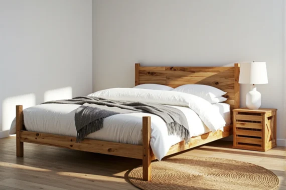Łóżko dwuosobowe sosnowe z zagłówkiem w stylu skandynawskim