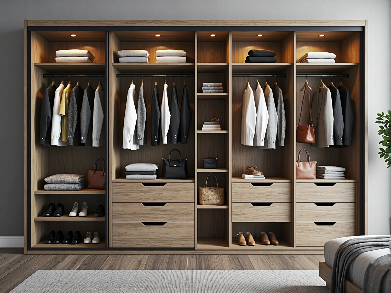 Wysoka szafa przesuwna pod sufit wykorzystująca całą przestrzeń w małym pokoju