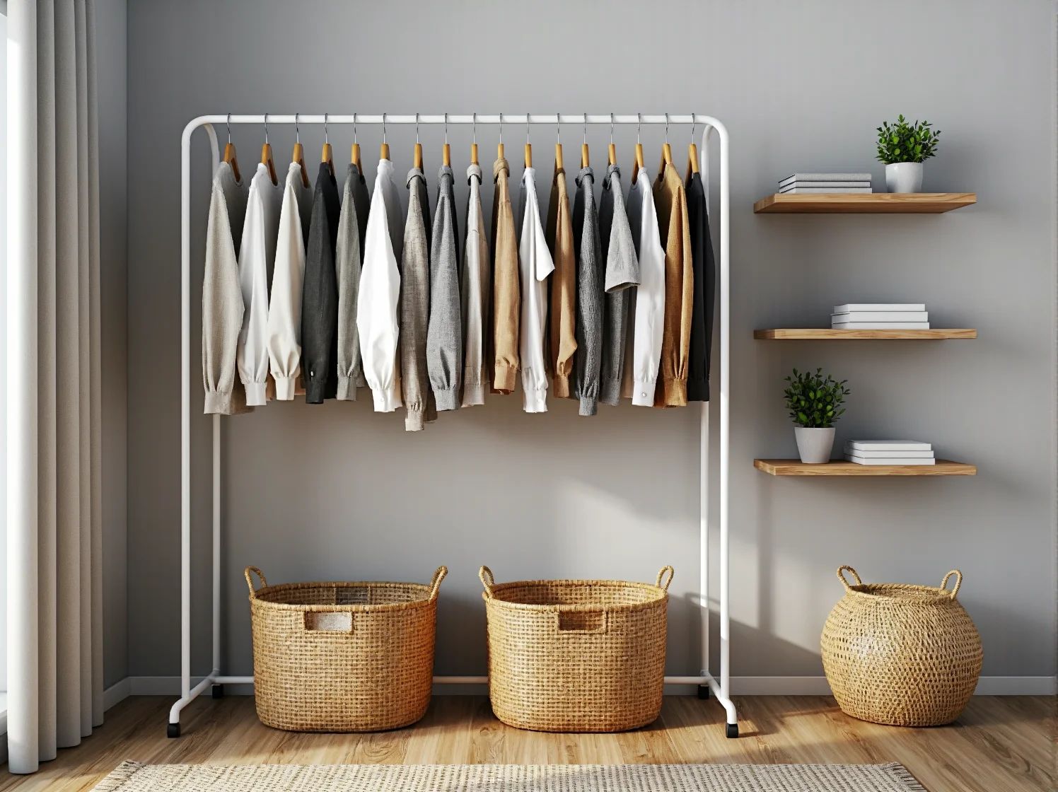 Minimalistyczne dekoracje i naturalne tekstylia w taniej sypialni inspirowanej stylem nordyckim