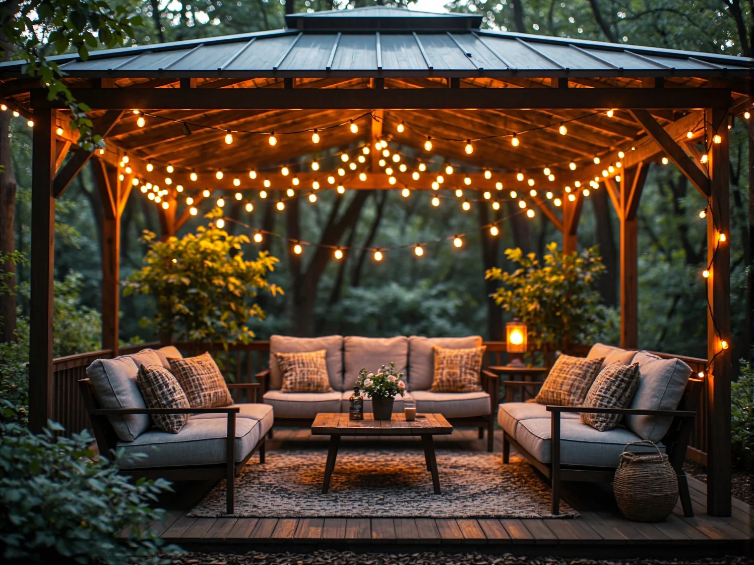 Wzorzyste poduszki i pled na fotelu vintage po renowacji