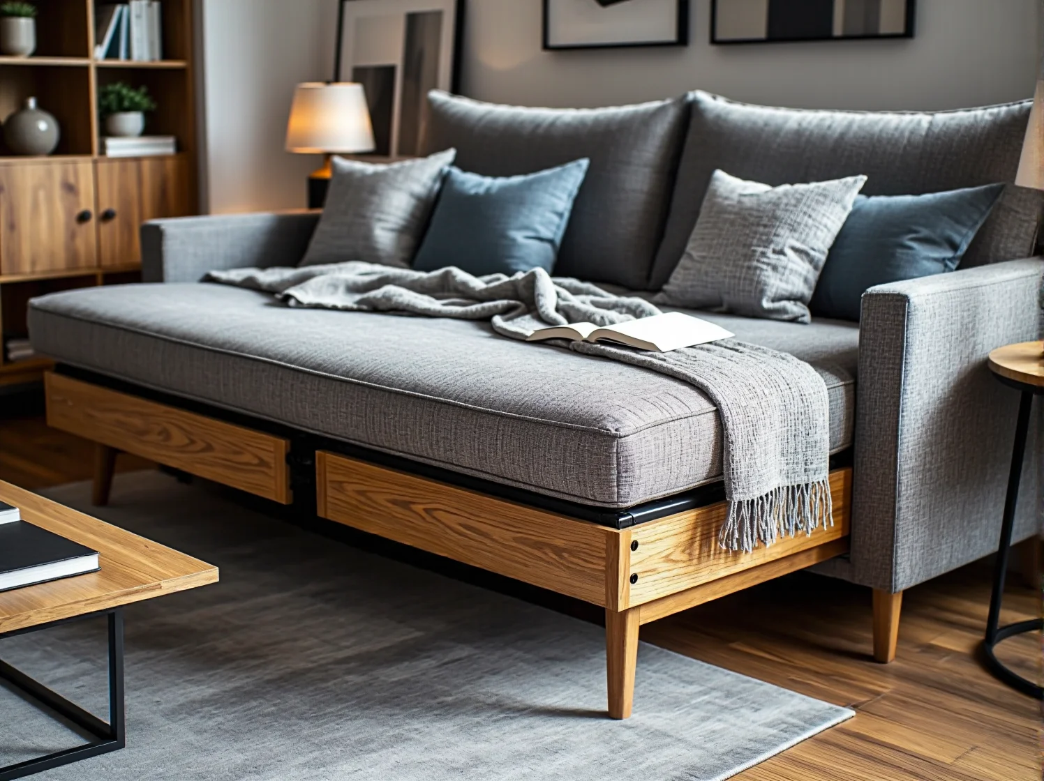 Wielofunkcyjny regał z ukrytym biurkiem pozwalający zaoszczędzić przestrzeń