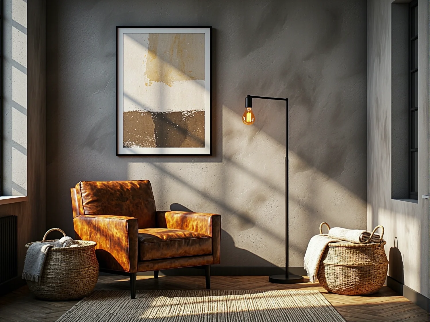 Metalowe regały i miękkie tekstylia w aranżacji współczesnego loftu 2024.