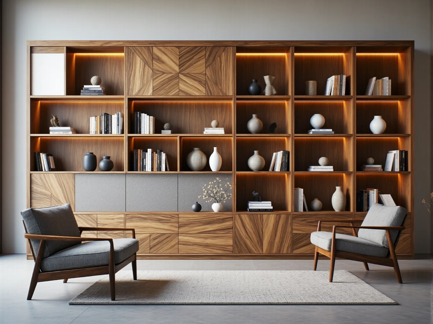 Duża domowa biblioteczka na całej ścianie z wytrzymałymi półkami na ciężkie tomy