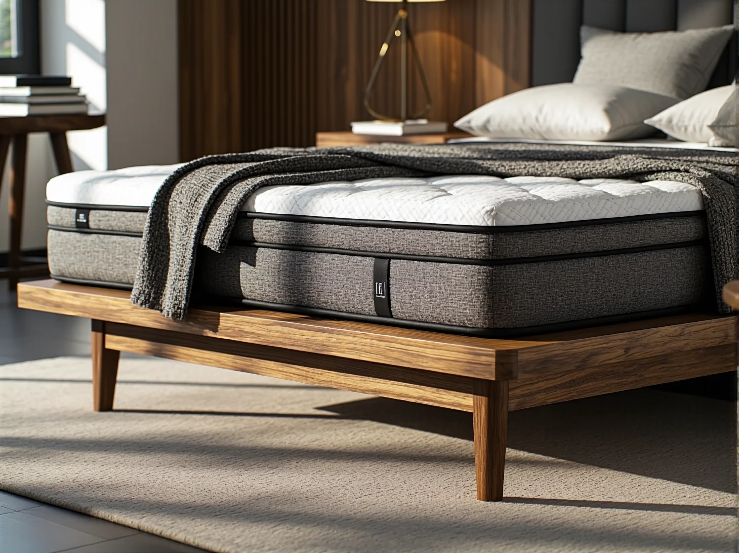 Schemat prawidłowego ułożenia kręgosłupa osoby śpiącej na boku na dobrze dobranym materacu piankowym.